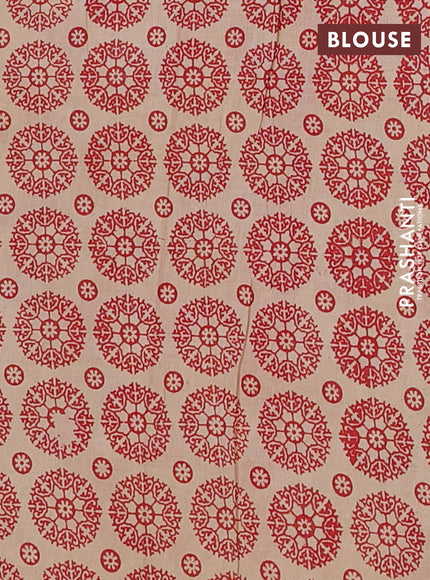 Kalamkari cotton saree beige and red with allover prints and printed border