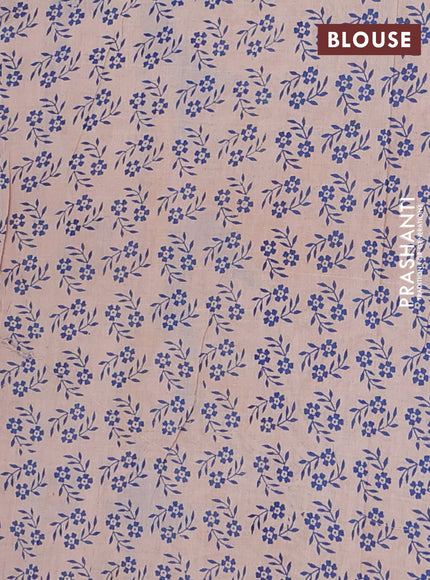 Kalamkari cotton saree beige and blue with allover prints and printed border