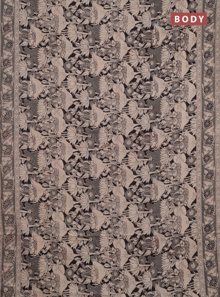 Kalamkari cotton saree beige black and grey with allover prints and printed border
