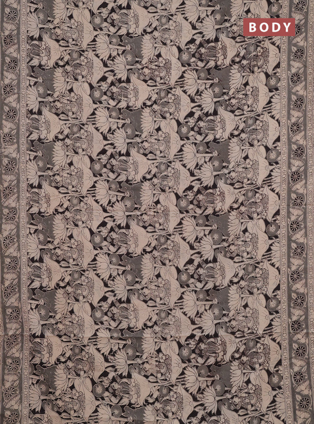 Kalamkari cotton saree beige black and grey with allover prints and printed border