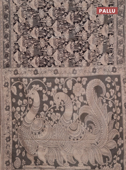 Kalamkari cotton saree beige black and grey with allover prints and printed border