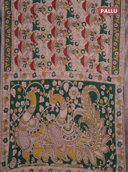 Kalamkari cotton saree beige and green with allover prints and printed border
