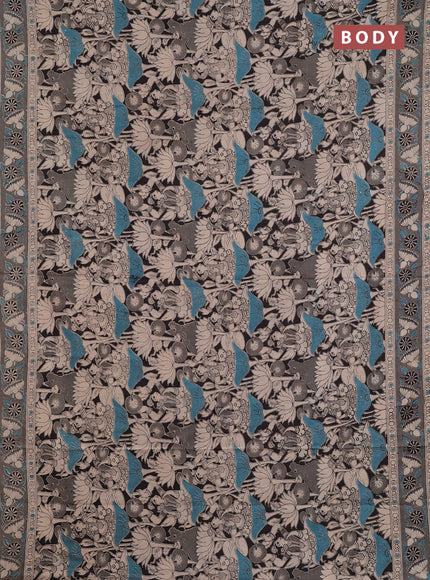 Kalamkari cotton saree beige black and grey with allover prints and printed border