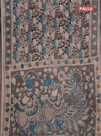 Kalamkari cotton saree beige black and grey with allover prints and printed border