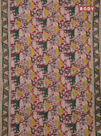 Kalamkari cotton saree pink and green with allover prints and printed border