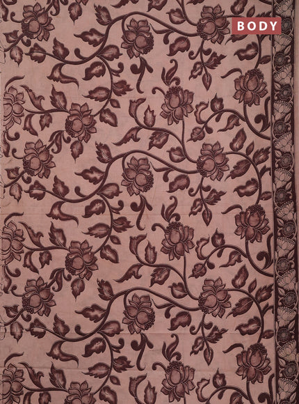 Kalamkari cotton saree beige and coffee brown with allover prints and printed border