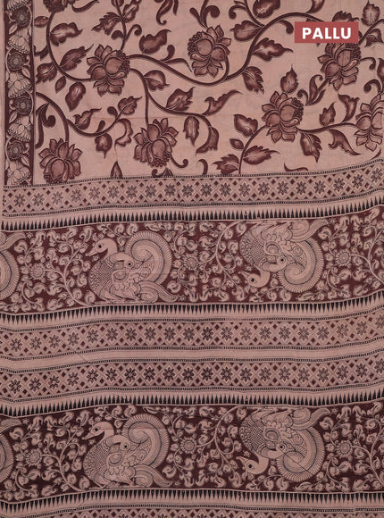 Kalamkari cotton saree beige and coffee brown with allover prints and printed border