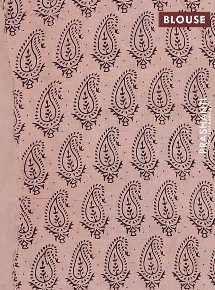 Kalamkari cotton saree beige and coffee brown with allover prints and printed border