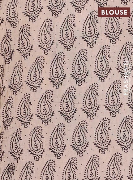 Kalamkari cotton saree beige and green with allover prints and printed border