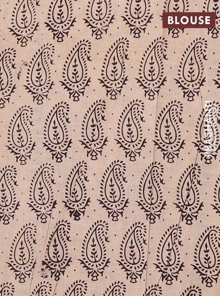Kalamkari cotton saree beige and dark coffee brown with allover prints and printed border