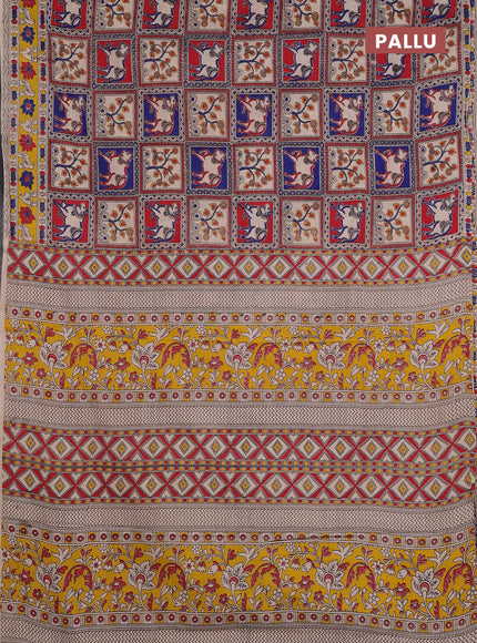 Kalamkari cotton saree red beige and yellow with allover pichwai prints and printed border