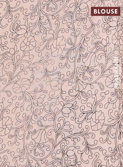 Kalamkari cotton saree beige and blue with allover pichwai prints and printed border