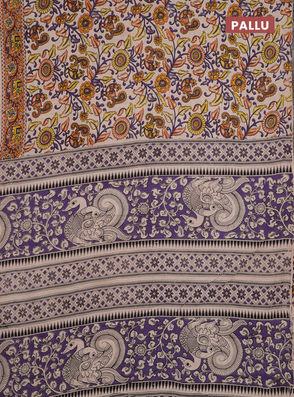 Kalamkari cotton saree beige and orange with allover prints and printed border