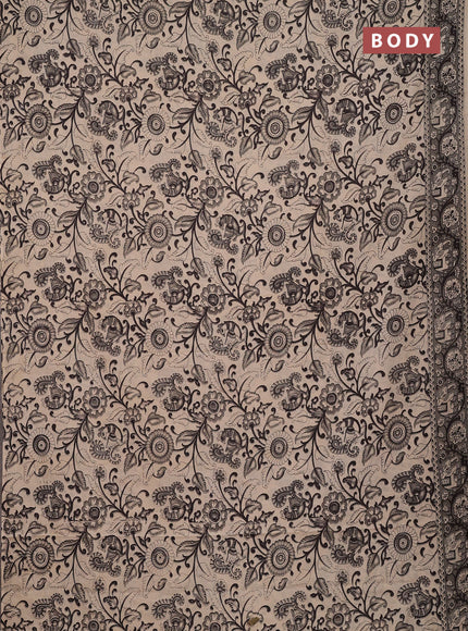 Kalamkari cotton saree beige and grey with allover prints and printed border