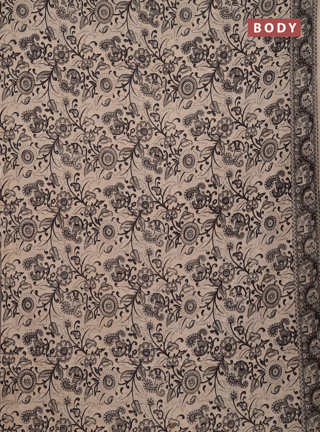 Kalamkari cotton saree beige and grey with allover prints and printed border