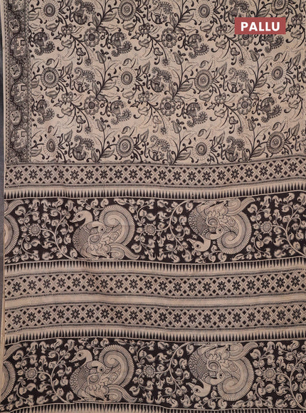 Kalamkari cotton saree beige and grey with allover prints and printed border