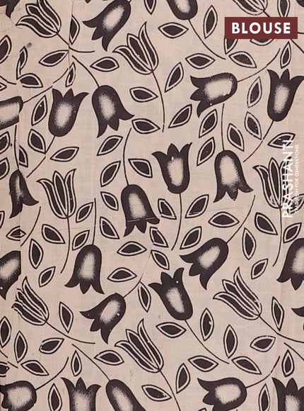 Kalamkari cotton saree beige and grey with allover prints and printed border