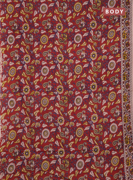 Kalamkari cotton saree maroon and beige with allover prints and printed border