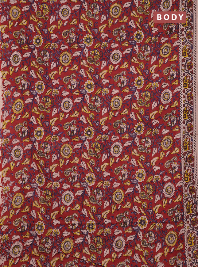 Kalamkari cotton saree maroon and beige with allover prints and printed border