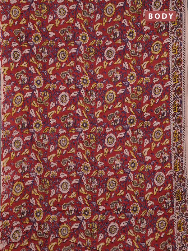 Kalamkari cotton saree maroon and beige with allover prints and printed border