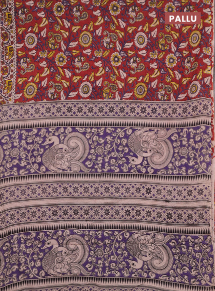 Kalamkari cotton saree maroon and beige with allover prints and printed border