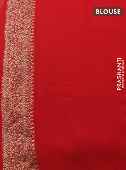Banarasi georgette saree beige and red with allover thread & zari woven buttas and woven border