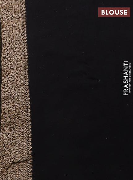 Banarasi georgette saree mustard green and black with allover thread & zari woven buttas and woven border