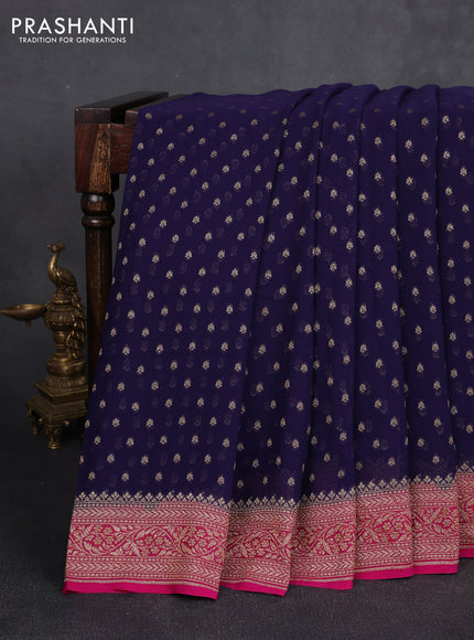 Banarasi georgette saree navy blue and pink with allover thread & zari woven buttas and woven border