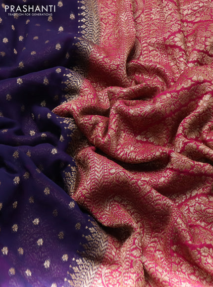 Banarasi georgette saree navy blue and pink with allover thread & zari woven buttas and woven border