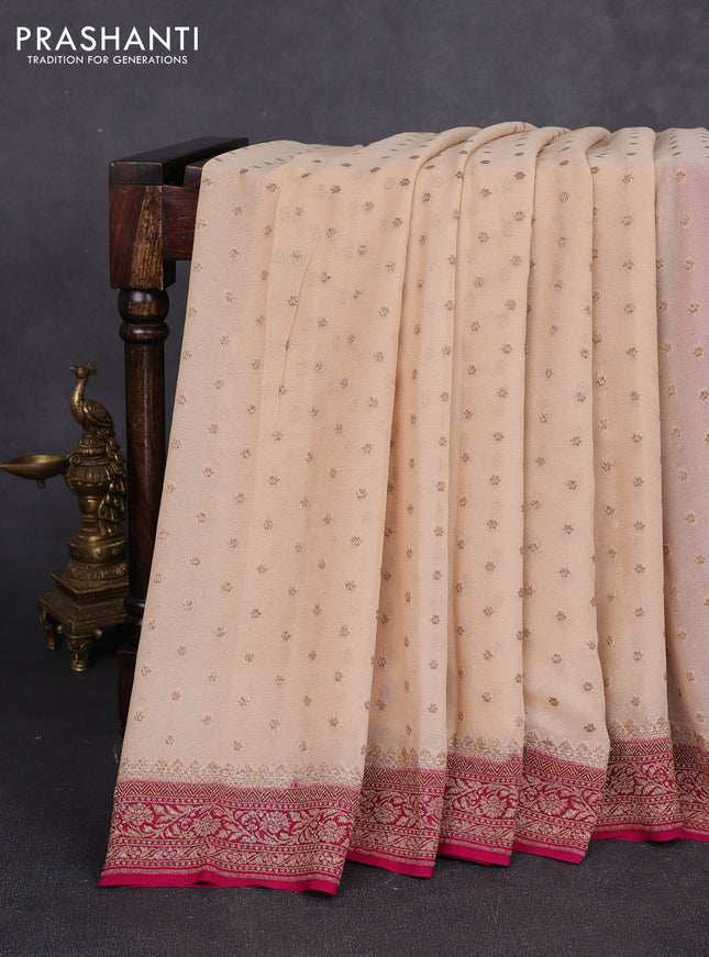 Banarasi georgette saree beige and pink with allover thread & zari woven buttas and woven border