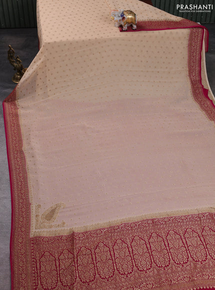 Banarasi georgette saree beige and pink with allover thread & zari woven buttas and woven border