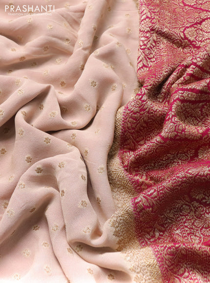 Banarasi georgette saree beige and pink with allover thread & zari woven buttas and woven border