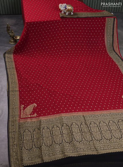 Banarasi georgette saree red and black with allover thread & zari woven buttas and woven border