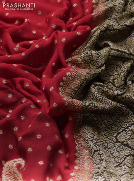 Banarasi georgette saree red and black with allover thread & zari woven buttas and woven border
