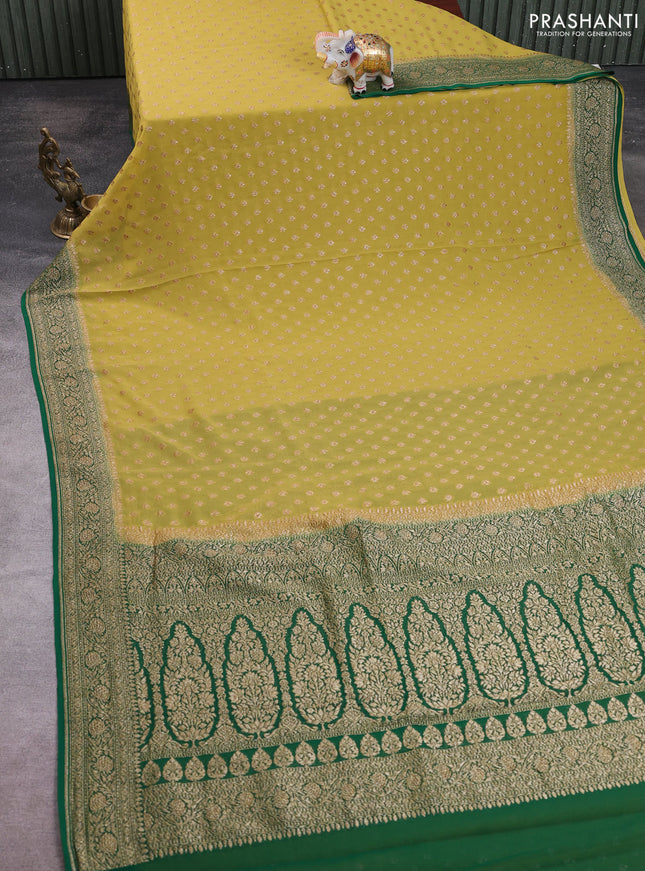 Banarasi georgette saree mustard green and green with allover thread & zari woven buttas and woven border