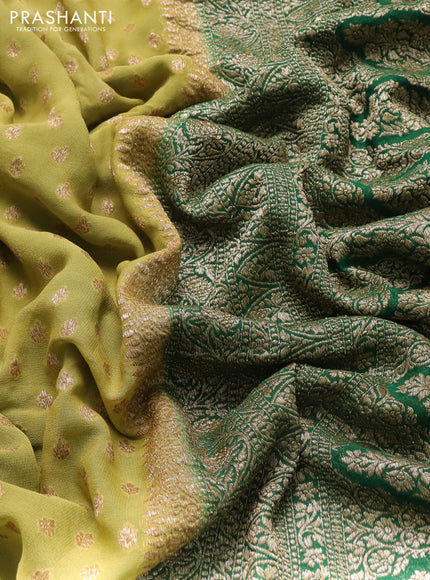 Banarasi georgette saree mustard green and green with allover thread & zari woven buttas and woven border