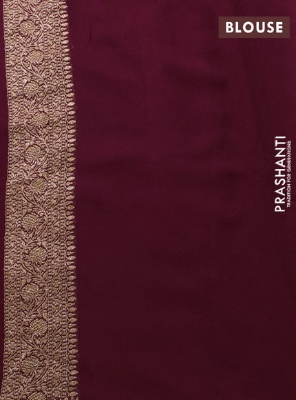 Banarasi georgette saree deep mauve pink and wine with allover thread & zari woven buttas and woven border