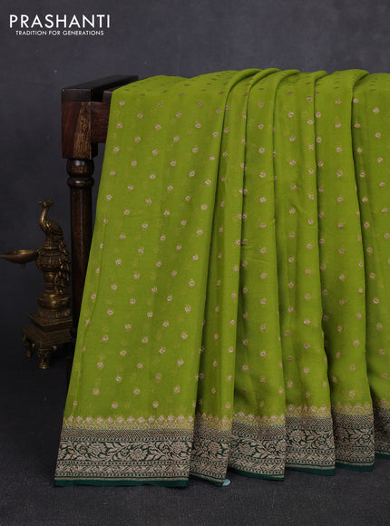 Banarasi georgette saree green and bottle green with allover thread & zari woven buttas and woven border