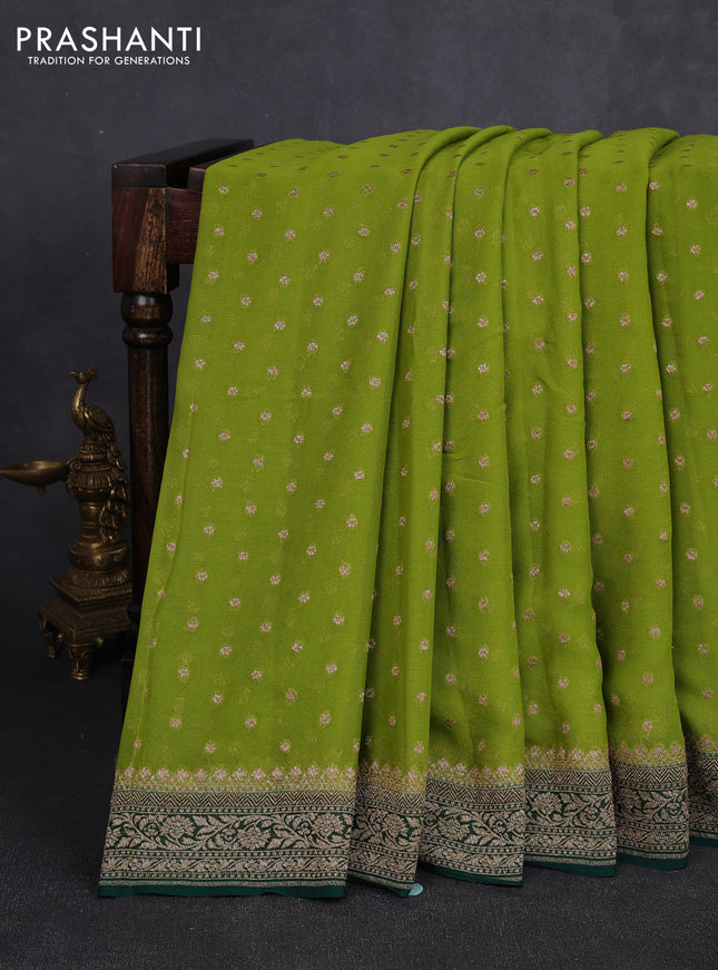 Banarasi georgette saree green and bottle green with allover thread & zari woven buttas and woven border