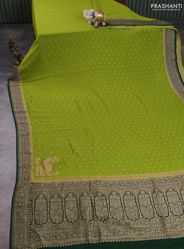 Banarasi georgette saree green and bottle green with allover thread & zari woven buttas and woven border