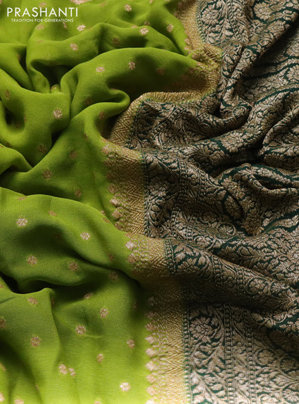 Banarasi georgette saree green and bottle green with allover thread & zari woven buttas and woven border