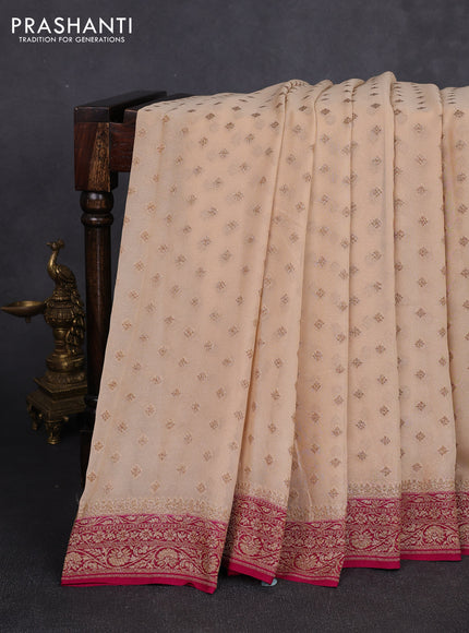 Banarasi georgette saree beige and pink with allover thread & zari woven buttas and woven border