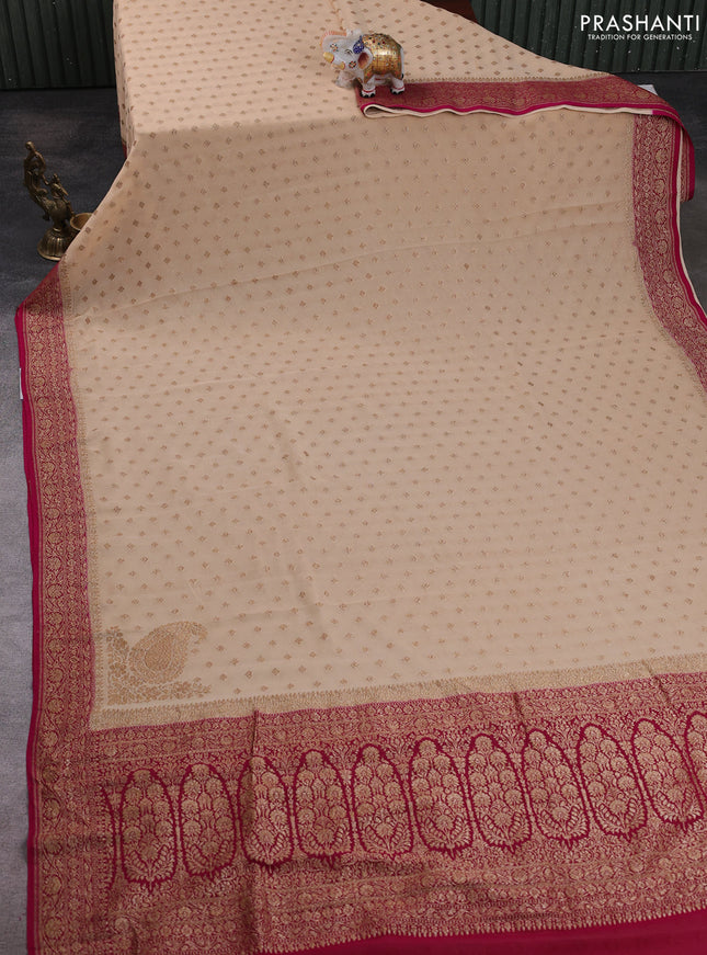 Banarasi georgette saree beige and pink with allover thread & zari woven buttas and woven border