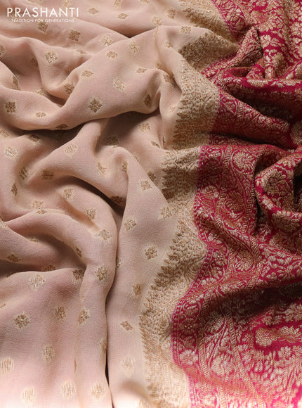 Banarasi georgette saree beige and pink with allover thread & zari woven buttas and woven border