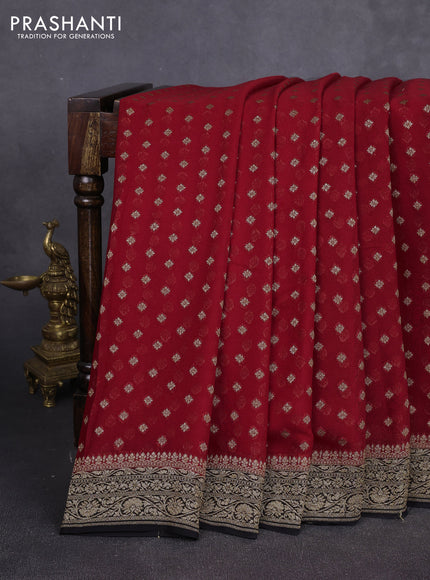 Banarasi georgette saree red and black with allover thread & zari woven buttas and woven border
