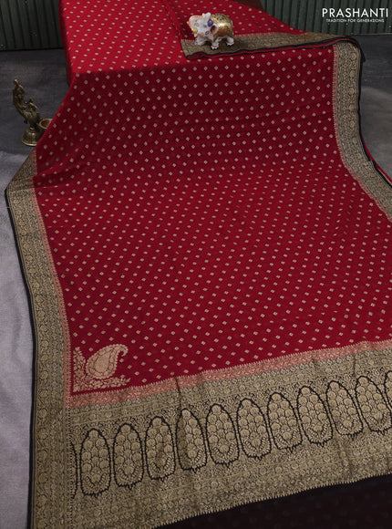 Banarasi georgette saree red and black with allover thread & zari woven buttas and woven border