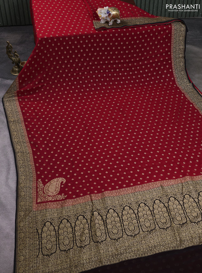Banarasi georgette saree red and black with allover thread & zari woven buttas and woven border
