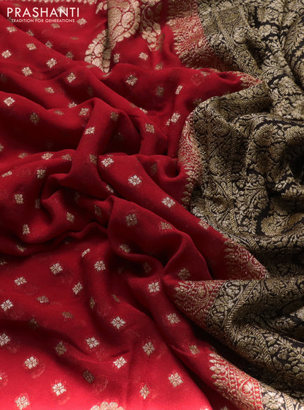 Banarasi georgette saree red and black with allover thread & zari woven buttas and woven border