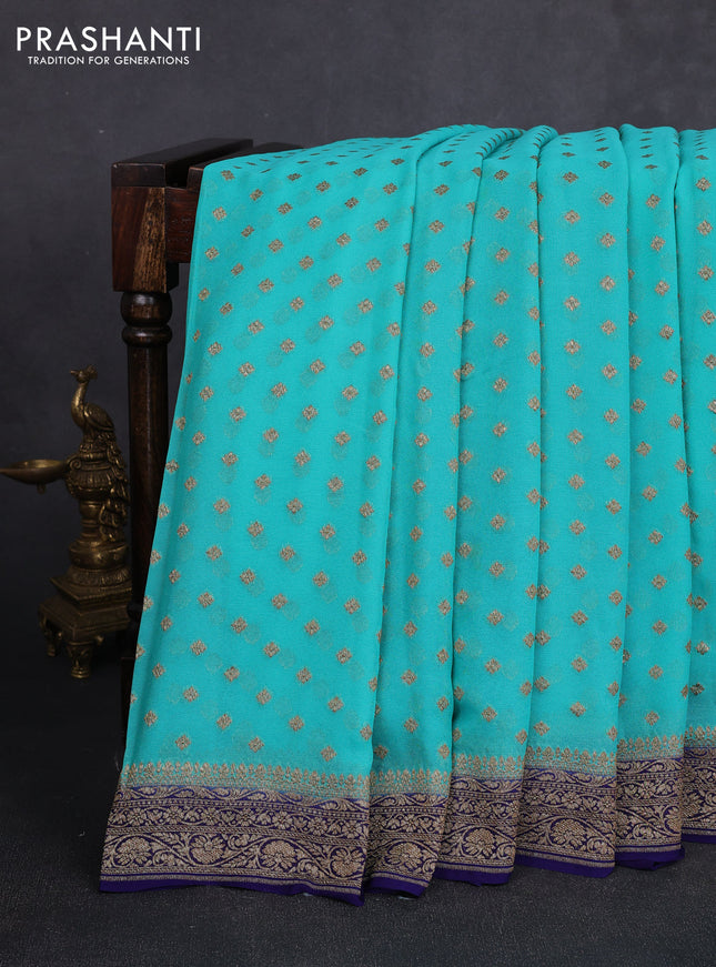 Banarasi georgette saree teal green and blue with allover thread & zari woven buttas and woven border