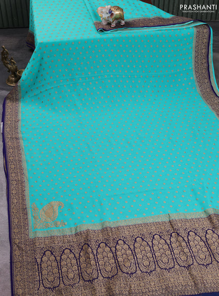 Banarasi georgette saree teal green and blue with allover thread & zari woven buttas and woven border